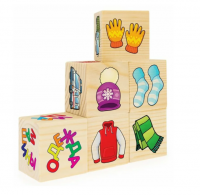 Кубики деревянные Ассоциации на кубиках №4 (машины, растения, одежда, спорт, цирк, птицы)