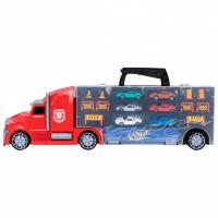 Набор машинок серии "Мой город" (Автовоз - кейс 54 см, красный, с тоннелем. 6 машинок и 10 дорожных знаков)